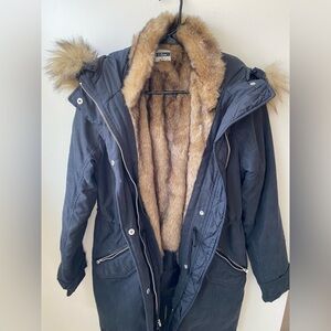 Abercrombie & Fitch Black Parka Coat with Faux Fur Removable  Lining